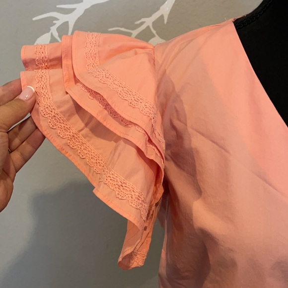 Moelleux coral cinched back blouse Sz Large C5 - Picture 2 of 6